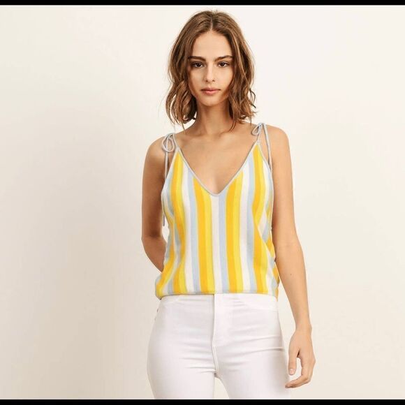 Storia Striped Pastel Tie Strap Crop Top Size Small - Picture 3 of 7